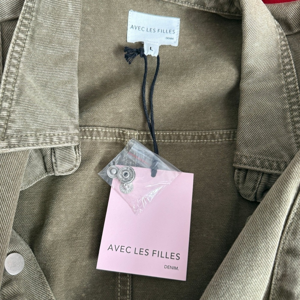 Avec Les Filles Denim Romper Olive Green Sleeveless Belted Utility Snap‎ Front L - Picture 6 of 10